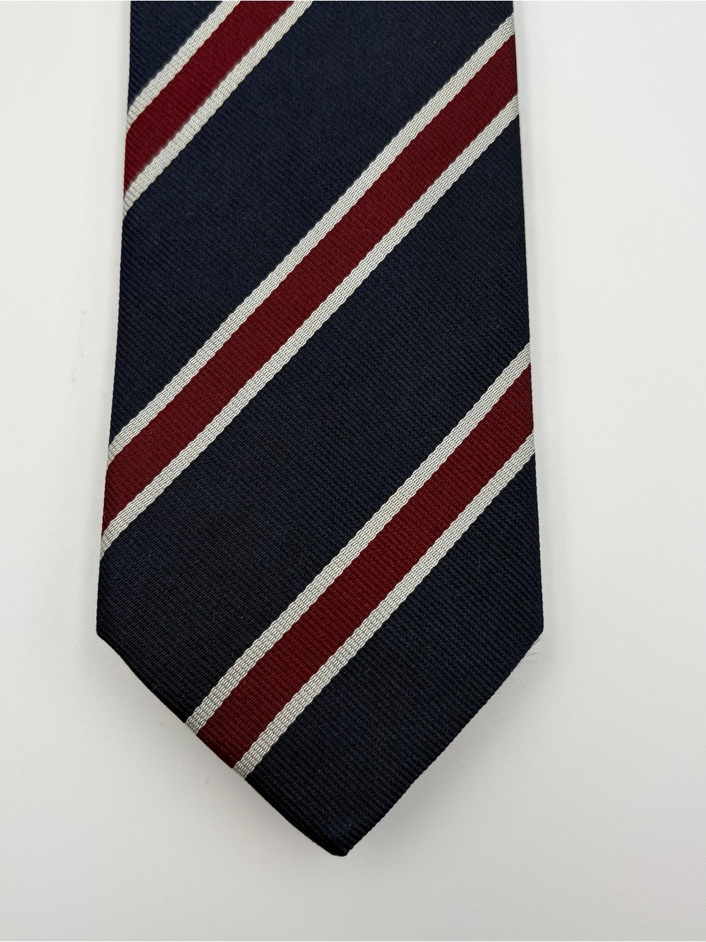 Lands' End Men's Tie Silk REPP Navy Red Striped Handsewn USA 3" x 56.5"